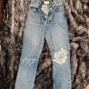 AGOLDE 90’s PINCH WASIT DISTRESSED DENIM SIZE 24 MED. WASH